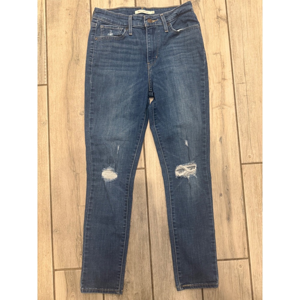 Levis 721 High Rise Skinny Jeans Womens 29 Blue Distressed Ripped Denim